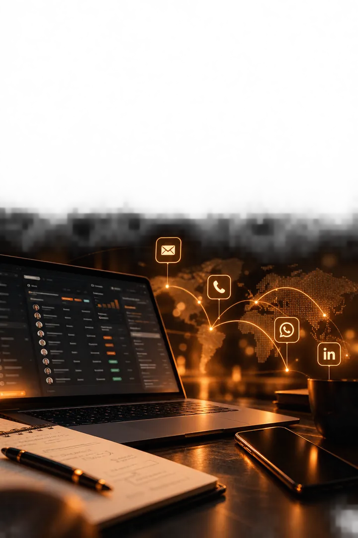 A laptop running outreach across four channels